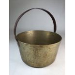 A large 19th century heavy brass preserving pan or jam pan. W:33.5cm x D:33.5cm x H:18cm