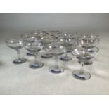 Twelve Babycham glasses. H:10cm