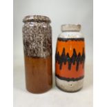 Two West German pottery fat Lava vases. W:17cm x D:17cm x H:42cm W:18cm x D:18cm x H:38cm