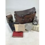 Railwayana. A British Rail Engine Driver of Signal mans leather bag/satchel containing signal light,