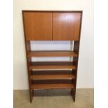 Mid century G Plan teak wall shelves and cupboard. W:77cm x D:27cm x H:146