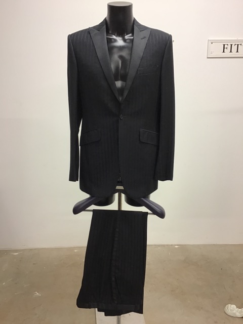 An Ozwald Boateng gentleman's stripped dinner jacket and trousers together with a Ravenscroft silk