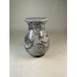 Large modern black and white pottery vase, with transfer decoration. W:24cm x D:24cm x H:35cm