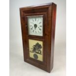 An American style mahogany wall clock with two doors to front. W:42cm x D:10cm x H:74cm