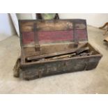 Railwayana. A wooden tool box containing a selection of tools.