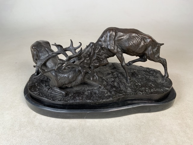 After Pierre Jules Mene (1810-1879, France). A 19th century Bronze model of two stags - Bild 4 aus 6