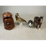 A collection of ceramic animal figures. To include two Beswick animal (collie and horse), a P&K