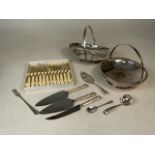 A collection of silver plated cutlery sets and other items