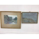 An original pastel of a beach and boats signed A.M.Cornish also with a watercolour.