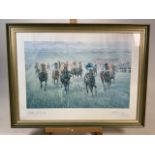 A horse racing print- 112/250. Unrecognised signed in bottom right corner and bottom left