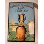 A Veritable Strasbourg Fischer beer advertising tin sign. W:43cm x H:64cm