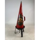 A Minimax Water Type A fire extinguisher on a iron stand. Manufactured 1956. W:24cm x D:24cm x H: