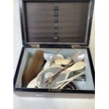 A collection of miscellaneous items to include pipe cases, bone mounted dressing set pickle forks