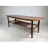 An oblong Fyne Ladye afromosia coffee table, desiged by Richard Hornby and retailed by Heals (