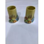 A pair of Clarice Cliff My Garden vases. Signed Clarice Cliff Bizarre.H:12.5cm