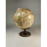A Replogle Globe with veneered base.  W:17cm x H:16.5cm (base)W: 28cm x H:30cm (globe)