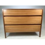 A mid century chest of three drawers by Loughborough Furniture. W:92cm x D:46cm x H:72cm