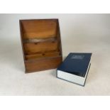 An English Dictionary safe with key together with a wooden letter rack