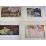 Four unframed Russell Flint prints, unframed. Largest W:41.5cm x H:30cm