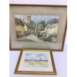 Framed watercolour by Kathleen Palmer of East Budleigh also with another watercolour.W:50cm x H: