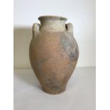 A two handled terracotta vessel with internal glazingW:22cm x D:22cm x H:34cm