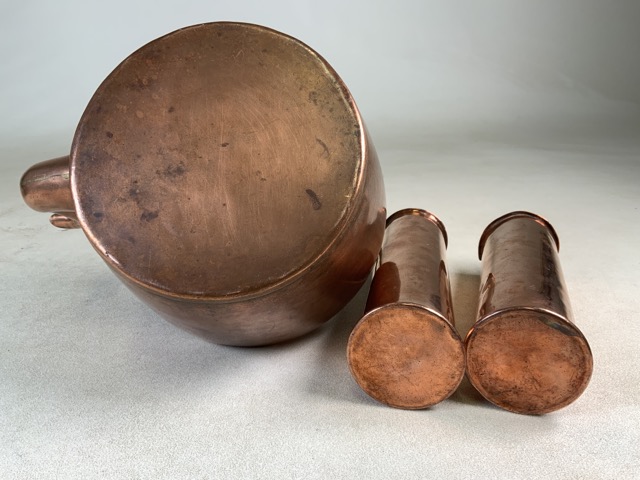 Copper and brass kettle and a pair of copper spill vases.Vases H:19cm - Bild 5 aus 5