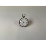 A silver open faced key wind pocket watch white enamel face with roman numeral markers to a 38mm