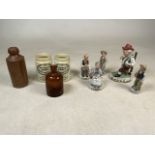 A selection of ceramics and figurines. To include stoneware bottle for Marlow mineral water,