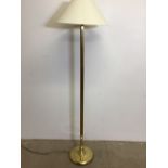 A modern brass reproduction standard lamp with shade.H:157cm