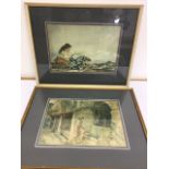 Two Russell Flint prints with slate grey mounts.W:33.5cm x H:23cm
