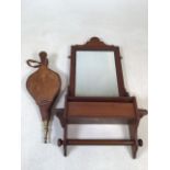 A wall mounted mirror and a set of bellows. W:45cm x H:68cm