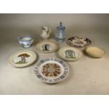 A Wade harvest bowl together with decorative plates by Spode, Palissy, Masons and unmarked jugs