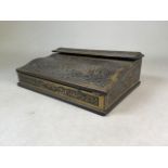 A French Boulle work writing slope with brass topped single inkwell and a mahogany fitted interior.