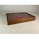 A mahogany glass topped display case by J & J Displays in Basingstoke. W:51cm x D:36cm x H:7.5cm