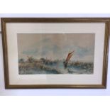 A watercolour of sailing boats on the estuary signed Howard. W:44cm x H:24cm