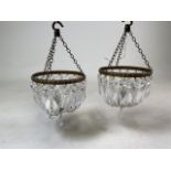 A pair of gilt metal drop lustre chandeliers.W:16cm x D:16cm x H:16cm