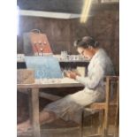 T. Waits, British School. Second World War watercolour scene of a female wartime worker.