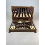 A silver plate cutlery set for six in a oak case by Lewis Rose & Co, Sheffield,