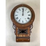 A late 19th to early 20th Century mahogany drop head wall clock, with white painted dial and roman