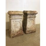 A pair of Victorian chimney pots with original paintwork. W:30cm x D:30cm x H:58cm