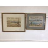 Two watercolours of Devon beach scenes signed Fernside in pen. Image W:35cm x H:24cmW:30cm x H: