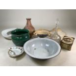Miscellaneous items, pottery, glass large enamel bowl and more..