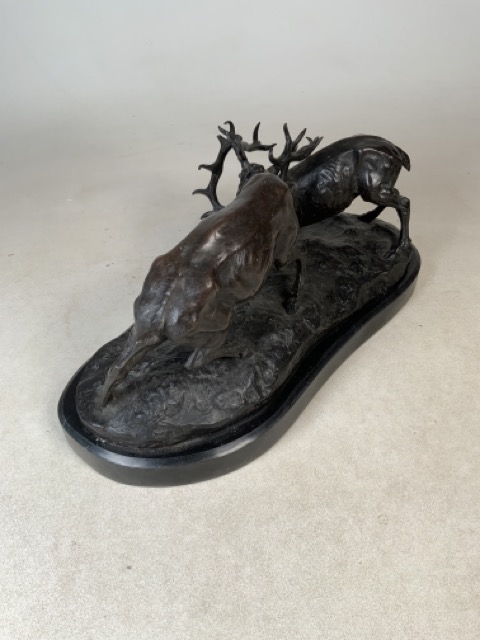 After Pierre Jules Mene (1810-1879, France). A 19th century Bronze model of two stags - Bild 3 aus 6