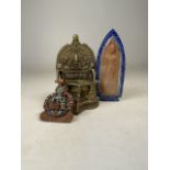 A collection of South Asian Buddha related items to include a sandstone deity in case a cast brass