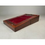 A mahogany writing slope with fitted interior and two,early 20th century fountain pens. W:27cm x
