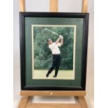 A collection of signed photos of golfers. Autographs include Lee Janson, Ernie Els, Colin