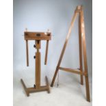 Necessaries Needleworker frame Height as photographed 65cm and a vintage wooden easel height 110cm