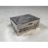 CHINESE EXPORT SILVER cedar lined cigarette box with raised decoration of birds in fauna. Marked