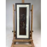 A framed and mounted Japanese wood painting Actual painting dimensionsW:10cm x H:40.5cm