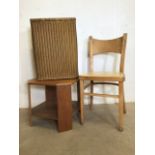 A Lloyd loom laundry basket also with a mid century chair and Heals style occasional table.